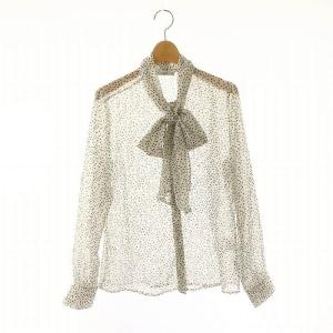 リボンブラウス 長袖 ハート柄 総柄 ?U L 白 ホワイト 黒 ブラック /KO OS