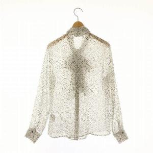 NARA CAMICIE リボンブラウス 長袖 ハート柄 総柄 ?U L 白 ホワイト 黒 ブラック /KO OS