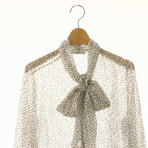 NARA CAMICIE リボンブラウス 長袖 ハート柄 総柄 ?U L 白 ホワイト 黒 ブラック /KO OS