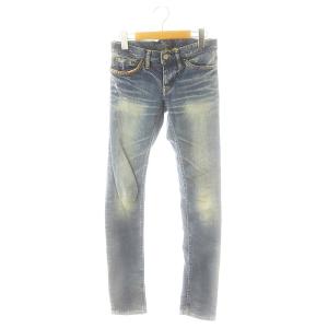 スタッズ ローライズデニムパンツ ジーンズ ボトムス ボタンフライ コットン XXS 青 ブルー