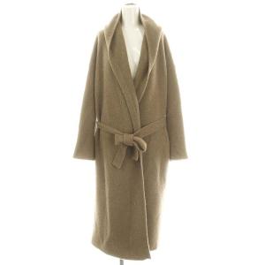 Alpaca ニットコート ガウンコート フード アウター ロング アルパカ混 ベルト付き 茶色 ブラウン