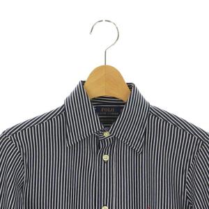 POLO RALPH LAUREN KNIT DRESS SHIRT ポニー刺繍 ストライプ シャツ 長袖 XS 紺 白 ネイビー ホワイト