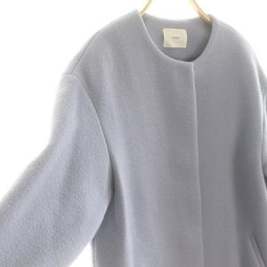 IENA ダブルビーバーノーカラーロングコート アウター ウール 38 M 青 ブルー