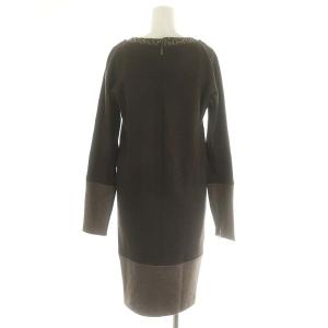 Max Mara ビジュー ウール ワンピース 長袖 ひざ丈 40 M 茶 ブラウン