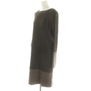Max Mara ビジュー ウール ワンピース 長袖 ひざ丈 40 M 茶 ブラウン