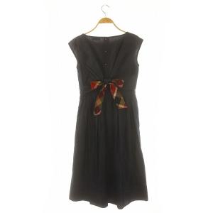 BLUE LABEL CRESTBRIDGE リボンデザイン ノースリーブ ワンピース ひざ丈 38 紺 ネイビー