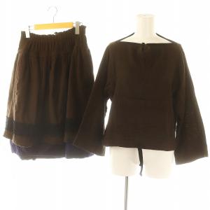 AD2010 セットアップ 上下 2点セット ウール リネン プルオーバー カットソー 長袖 スカート ロング ミモレ丈 フレア