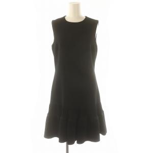 裾プリーツ ノースリーブワンピース 膝丈 I40 黒 ブラック /NR OS