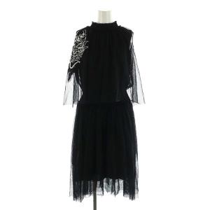 21SS ドラゴンヘッド刺繍リジッドネッティング ドレス ワンピース ロング ミモレ丈 ノースリーブ 40 黒 ブラック