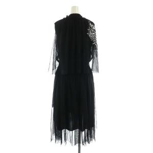 VIVIENNE TAM 21SS ドラゴンヘッド刺繍リジッドネッティング ドレス ワンピース ロング ミモレ丈 ノースリーブ 40 黒 ブラック