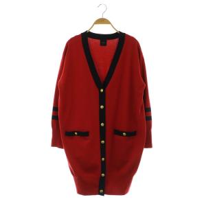 22AW ラインロングカーディガン 長袖 ニット Vネック 赤 レッド