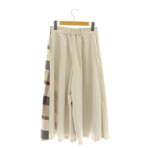 BLUE LABEL CRESTBRIDGE マットツイルストレッチスカート風パンツ スカパン ワイド クロップド チェック 36 オフホワイト ベージュ ボルドー 黒