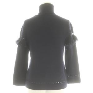 DSQUARED2 ディースクエアード タートルネック フリンジ ニット セーター 長袖 九分袖 フリンジ 紺 ネイビー