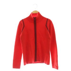 ジップアップニット セーター 長袖 タートルネック バック刺繍 フラワー 花柄 カシミヤ 0 XS 赤 レッド