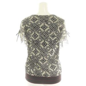 VIVIENNE TAM カットソー パワーネット 肩ギャザー 柄 半袖 XS 黒 アイボリー マルチカラー /ES OS