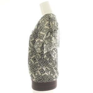 VIVIENNE TAM カットソー パワーネット 肩ギャザー 柄 半袖 XS 黒 アイボリー マルチカラー /ES OS