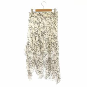 VIVIENNE TAM フレアスカート フリル 総柄 ミモレロング38 M 白 ホワイト 黒 ブラック