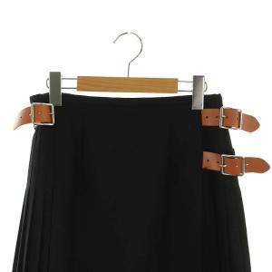 O'NEIL OF DUBLIN プリーツラップスカート ロング丈 ウール レザーベルト I42 F38 M 黒 ブラック
