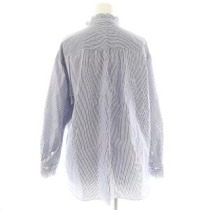 UNITED ARROWS ストライプ柄フリルブラウス シャツ 長袖 チュニック 38 ネイビーブルー 白 ホワイト