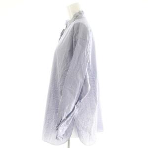 UNITED ARROWS ストライプ柄フリルブラウス シャツ 長袖 チュニック 38 ネイビーブルー 白 ホワイト