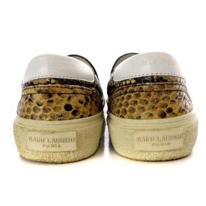 SAINT LAURENT PARIS スリッポン スニーカー ローカット パイソン柄 レザー 39 26cm ベージュ 365658 /YO11