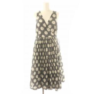 ラップワンピース カシュクール ドット柄 ロング ノースリーブ 水玉 1 チャコールグレー アイボリー