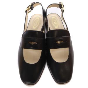 TOD'S 24SS レザー スリングバック ローファー ストラップ サンダル 36 ブラック