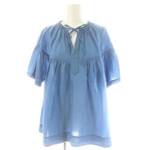 22SS シアーシルクローンギャザーブラウス 五分袖 プルオーバー 36 青 ブルー /DO OS