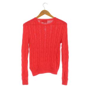 POLO RALPH LAUREN PIMA COTTON ポニー刺繍 ケーブルニット セーター 長袖 クルーネック M 赤 レッド