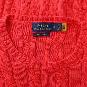 POLO RALPH LAUREN PIMA COTTON ポニー刺繍 ケーブルニット セーター 長袖 クルーネック M 赤 レッド