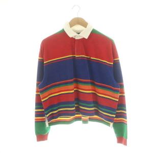 ポロシャツ 長袖 プルオーバー パイル地 ロゴ コットン S 赤 レッド マルチカラー