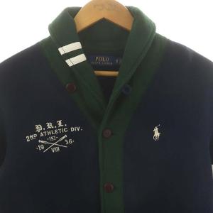 POLO RALPH LAUREN 裏起毛 ショールカラー カーディガン 長袖 ロゴ コットン XS 紺 ネイビー 緑 グリーン /YQ OS
