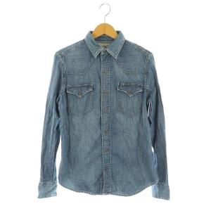 デニムシャツ 長袖 ウェスタン スナップボタン コットン M 青 ブルー