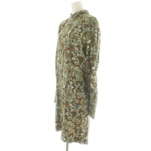 Chloe ボタニカル柄ボウタイワンピース ひざ丈 長袖 34 S 茶 ブラウン 緑 グリーン