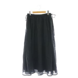 24SS SPRING Wギャザーチェックスカート ロング ドロスト 薄手 38 黒 ブラック /ES