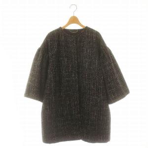 24AW ツイードフレアーコート アウター ロング ノーカラー 総裏地 F 黒 白 チャコールグレー /DO