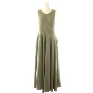 24SS アメスリニットギャザーワンピース ロング マキシ丈 ノースリーブ 36 スモークグリーン