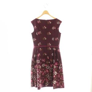 TOCCA 花刺繍 ワンピース 膝丈 ノースリーブ 2 ワインレッド