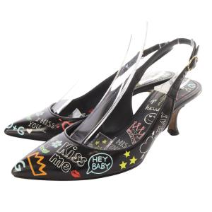 グラフィティ ストラップパンプス ピンヒール ポインテッドトゥ 36.5 23.5cm 黒 ブラック /SR8