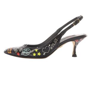 DOLCE&GABBANA グラフィティ ストラップパンプス ピンヒール ポインテッドトゥ 36.5 23.5cm 黒 ブラック /SR8
