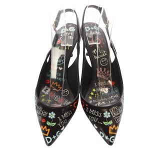DOLCE&GABBANA グラフィティ ストラップパンプス ピンヒール ポインテッドトゥ 36.5 23.5cm 黒 ブラック /SR8