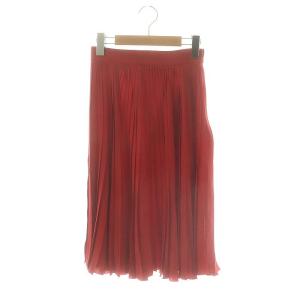 プリーツスカート シルク ひざ丈 36 XS 赤 レッド 415353 /KO OS