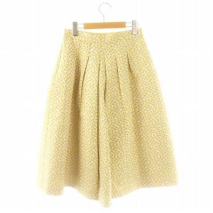 ANAYI 小花柄ジャガードフレアスカート ロング ミモレ 38 オフホワイト 黄色 オリーブ