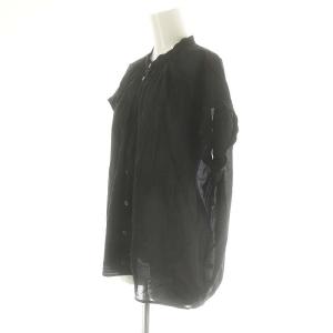 JOURNAL STANDARD 24SS 80ローンタックボリュームシャツ ブラウス 半袖 フロントボタン スタンドカラー コットン F 黒 ブラック