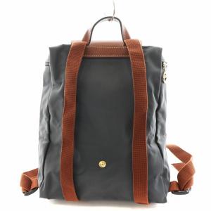 Longchamp SAC A DOS リュックサック バックパック ナイロン レザー グレー 茶 ブラウン