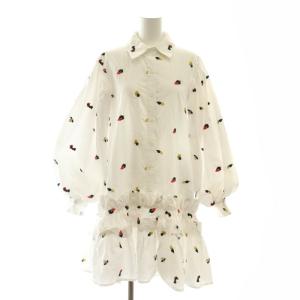 × シスタージェーン Sister Jane 刺繍 フリルシャツワンピース 長袖 ミニ コットン S 白 ホワイト