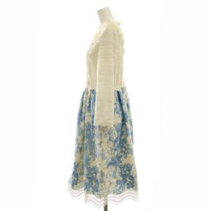 Chesty ワンピース 長袖 ミモレ ロング 刺繍 1 白 水色 ホワイト ライトブルー