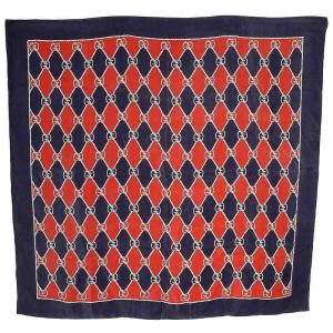 スカーフ 大判 シルク 紺 ネイビー 赤 レッド