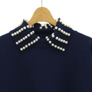 MUVEIL パール衿プルオーバー ニット カットソー 長袖 タートル 38 M 紺 ネイビー