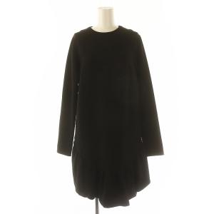 フリルワンピース 膝丈 長袖 ニット切替 38 黒 ブラック /ES OS